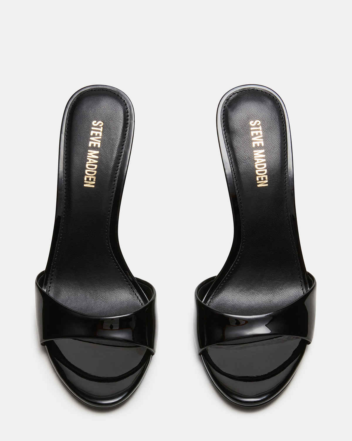Steve Madden DAVINA Black Patent Rounded Open-Toe Mule Stiletto Women's Heel