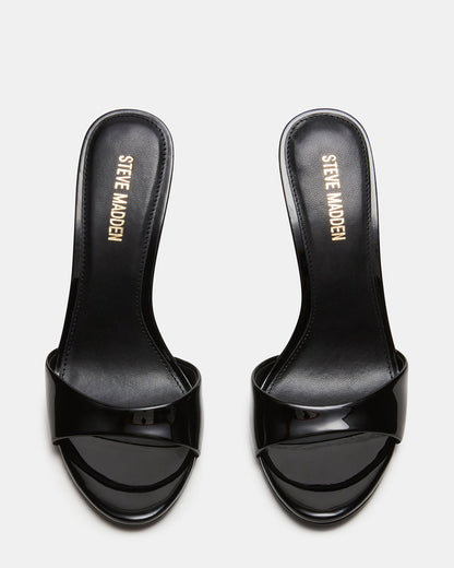 Steve Madden DAVINA Black Patent Rounded Open-Toe Mule Stiletto Women's Heel