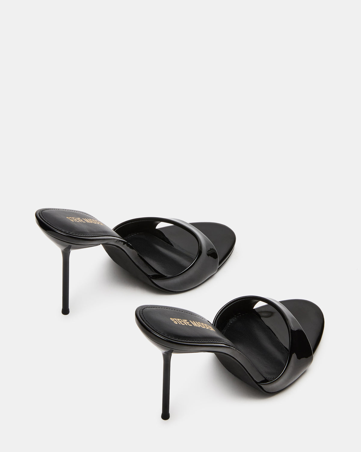 Steve Madden DAVINA Black Patent Rounded Open-Toe Mule Stiletto Women's Heel