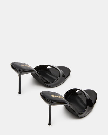 Steve Madden DAVINA Black Patent Rounded Open-Toe Mule Stiletto Women's Heel