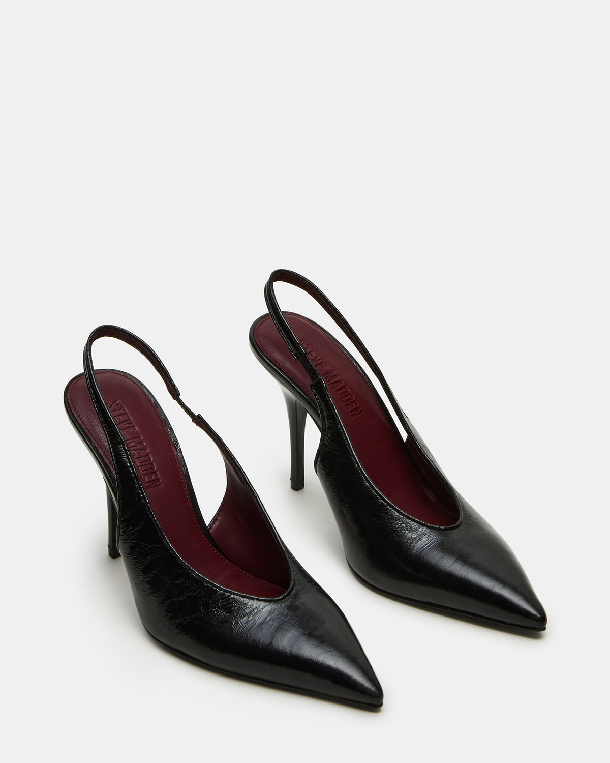 Steve Madden ANDROMEDA Black Leather Slingback Pointed-Toe Stiletto Pump Women's Heel