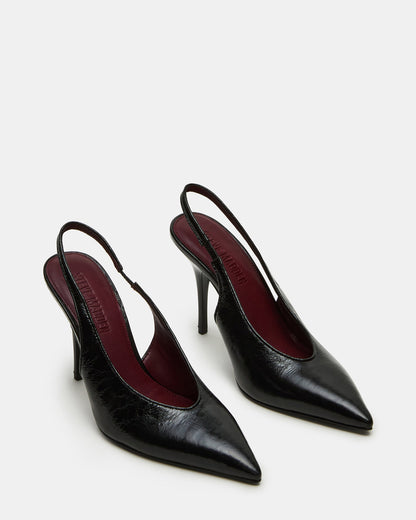 Steve Madden ANDROMEDA Black Leather Slingback Pointed-Toe Stiletto Pump Women's Heel