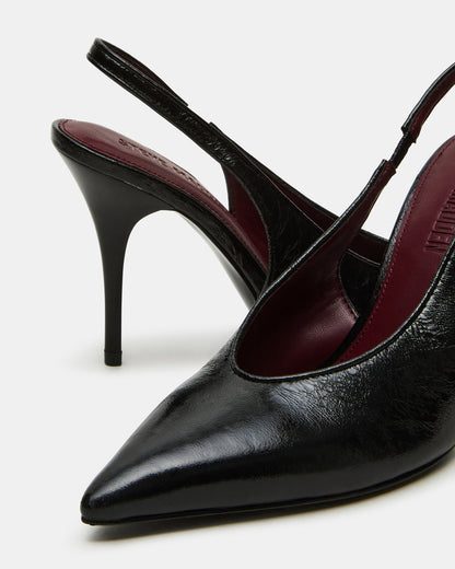 Steve Madden ANDROMEDA Black Leather Slingback Pointed-Toe Stiletto Pump Women's Heel
