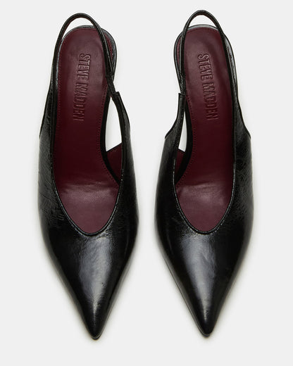 Steve Madden ANDROMEDA Black Leather Slingback Pointed-Toe Stiletto Pump Women's Heel