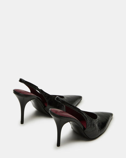 Steve Madden ANDROMEDA Black Leather Slingback Pointed-Toe Stiletto Pump Women's Heel