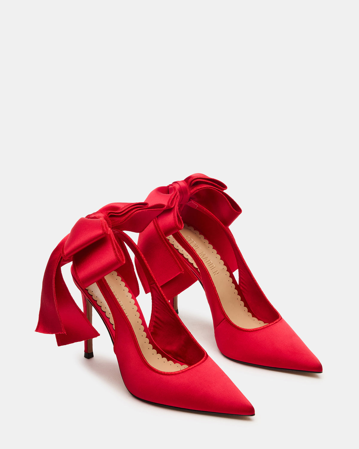 Steve Madden TEACUP Red Satin Women's Pointed-Toe Slingback Heel