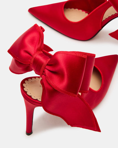 Steve Madden TEACUP Red Satin Women's Pointed-Toe Slingback Heel