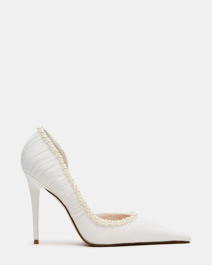 Steve Madden ELEGANT Pearl Ivory Mesh Ruched Pointed-Toe Stiletto Pump Women's Heel