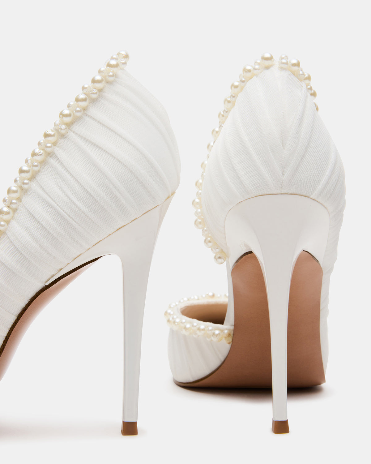 Steve Madden ELEGANT Pearl Ivory Mesh Ruched Pointed-Toe Stiletto Pump Women's Heel