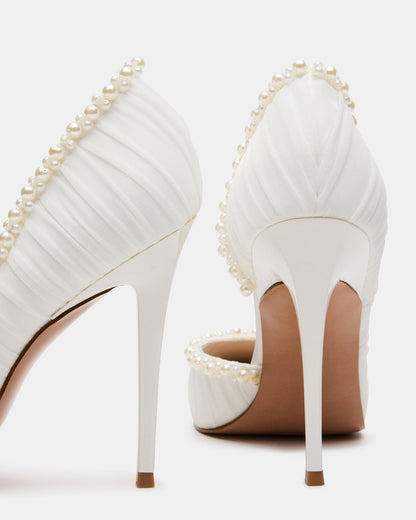Steve Madden ELEGANT Pearl Ivory Mesh Ruched Pointed-Toe Stiletto Pump Women's Heel