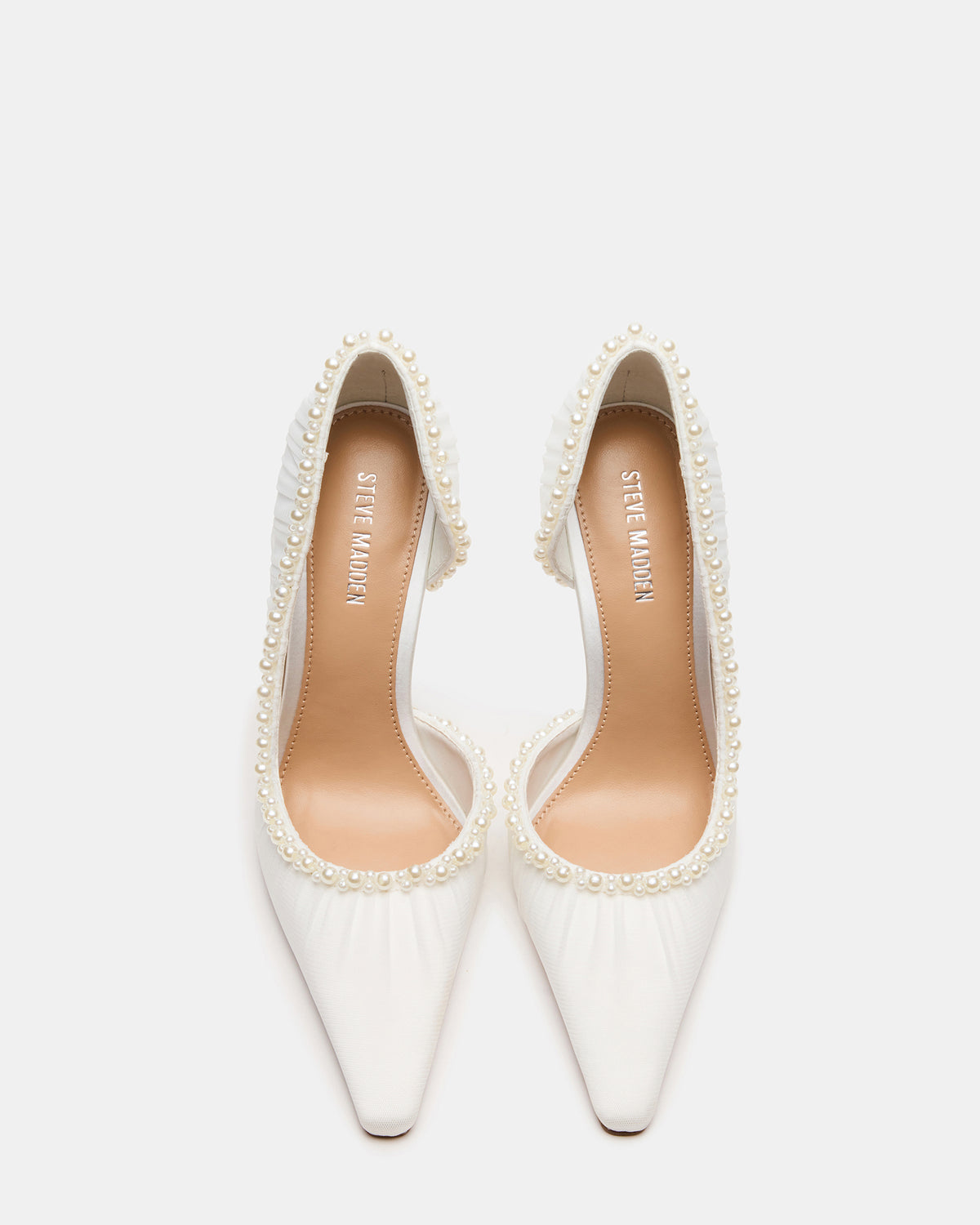 Steve Madden ELEGANT Pearl Ivory Mesh Ruched Pointed-Toe Stiletto Pump Women's Heel
