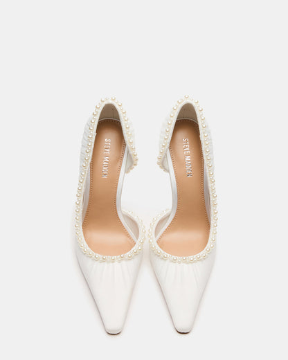 Steve Madden ELEGANT Pearl Ivory Mesh Ruched Pointed-Toe Stiletto Pump Women's Heel