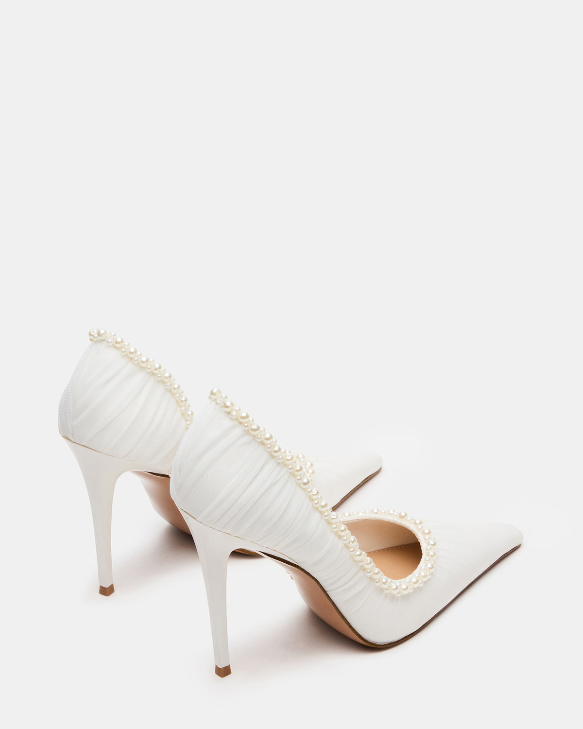 Steve Madden ELEGANT Pearl Ivory Mesh Ruched Pointed-Toe Stiletto Pump Women's Heel