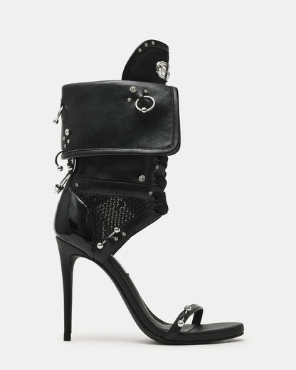 Steve Madden CASELLA Piercing Black Open-Toe Stiletto Lace-Up Women's Heel