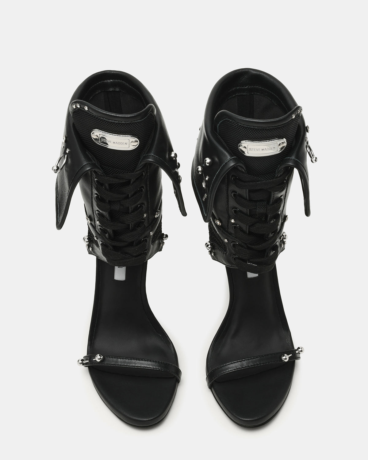 Steve Madden CASELLA Piercing Black Open-Toe Stiletto Lace-Up Women's Heel