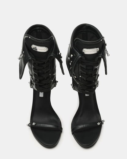 Steve Madden CASELLA Piercing Black Open-Toe Stiletto Lace-Up Women's Heel