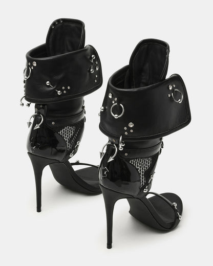 Steve Madden CASELLA Piercing Black Open-Toe Stiletto Lace-Up Women's Heel