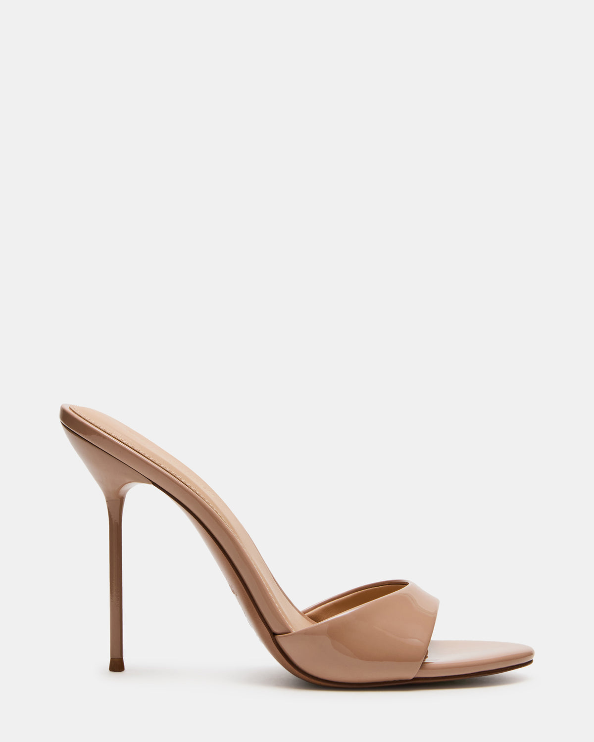 Steve Madden DAVINA Tan Patent Rounded Open-Toe Mule Stiletto Women's Heel