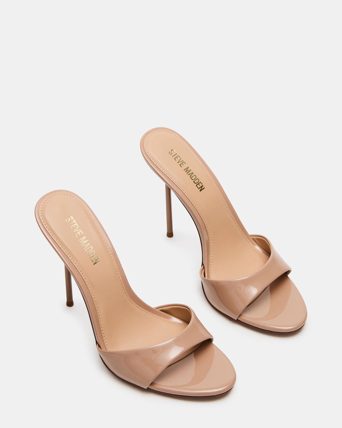 Steve Madden DAVINA Tan Patent Rounded Open-Toe Mule Stiletto Women's Heel