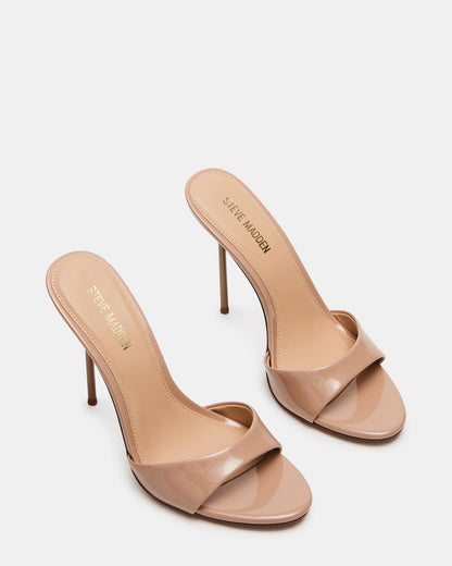 Steve Madden DAVINA Tan Patent Rounded Open-Toe Mule Stiletto Women's Heel