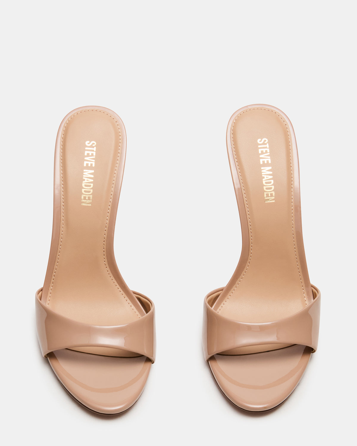 Steve Madden DAVINA Tan Patent Rounded Open-Toe Mule Stiletto Women's Heel