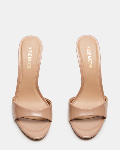 Steve Madden DAVINA Tan Patent Rounded Open-Toe Mule Stiletto Women's Heel