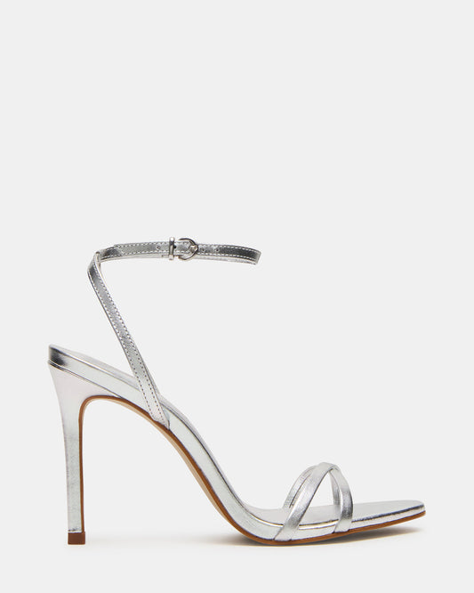Steve Madden JYPSEY Silver Leather Strappy Stiletto Women's Heel