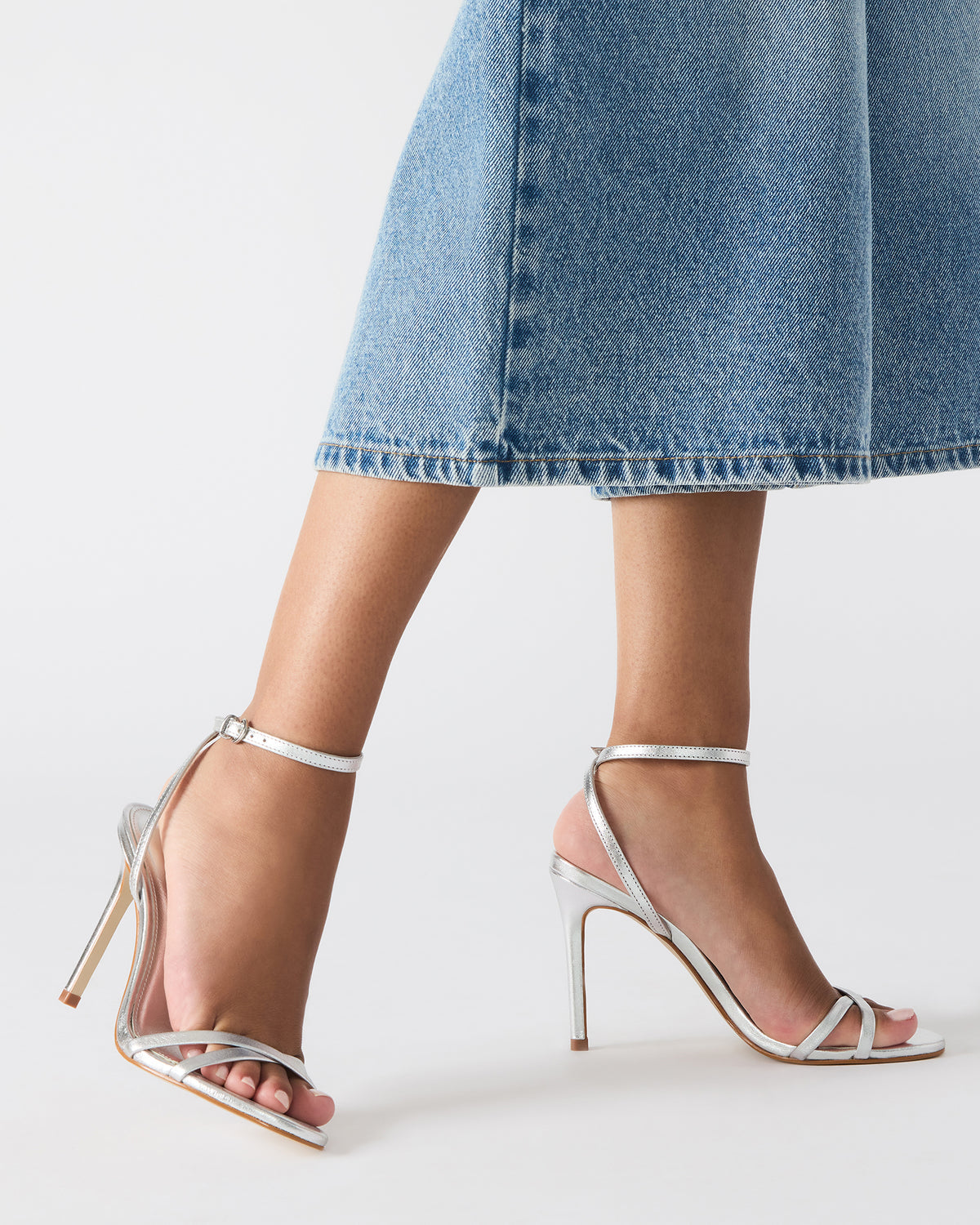 Steve Madden JYPSEY Silver Leather Strappy Stiletto Women's Heel