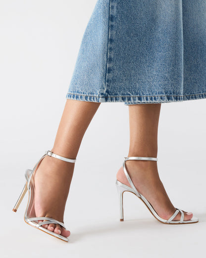 Steve Madden JYPSEY Silver Leather Strappy Stiletto Women's Heel