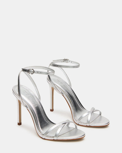 Steve Madden JYPSEY Silver Leather Strappy Stiletto Women's Heel