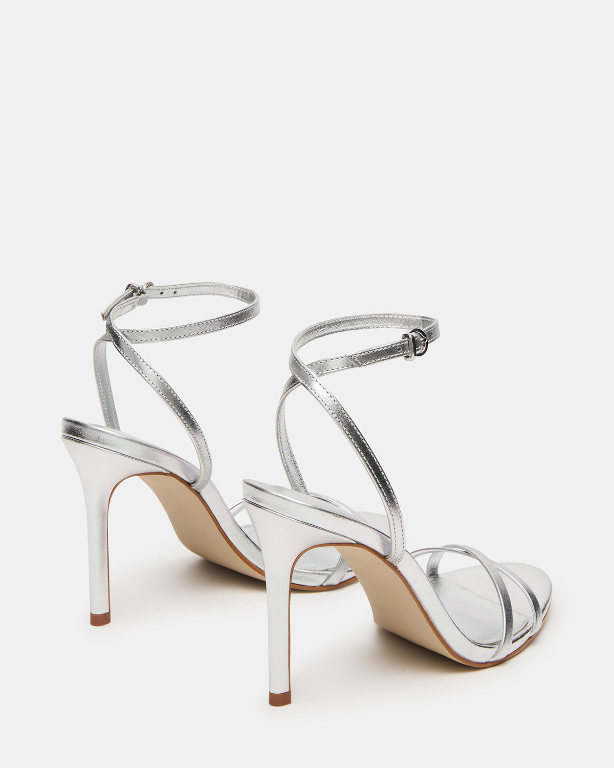 Steve Madden JYPSEY Silver Leather Strappy Stiletto Women's Heel