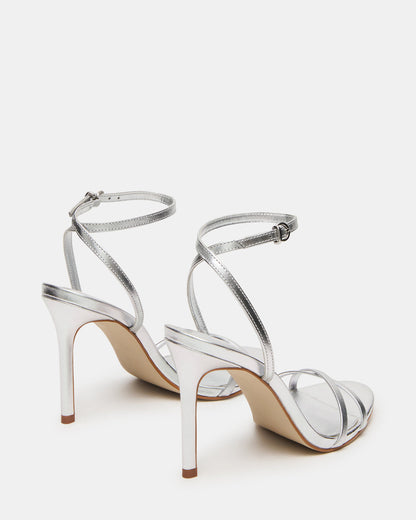 Steve Madden JYPSEY Silver Leather Strappy Stiletto Women's Heel