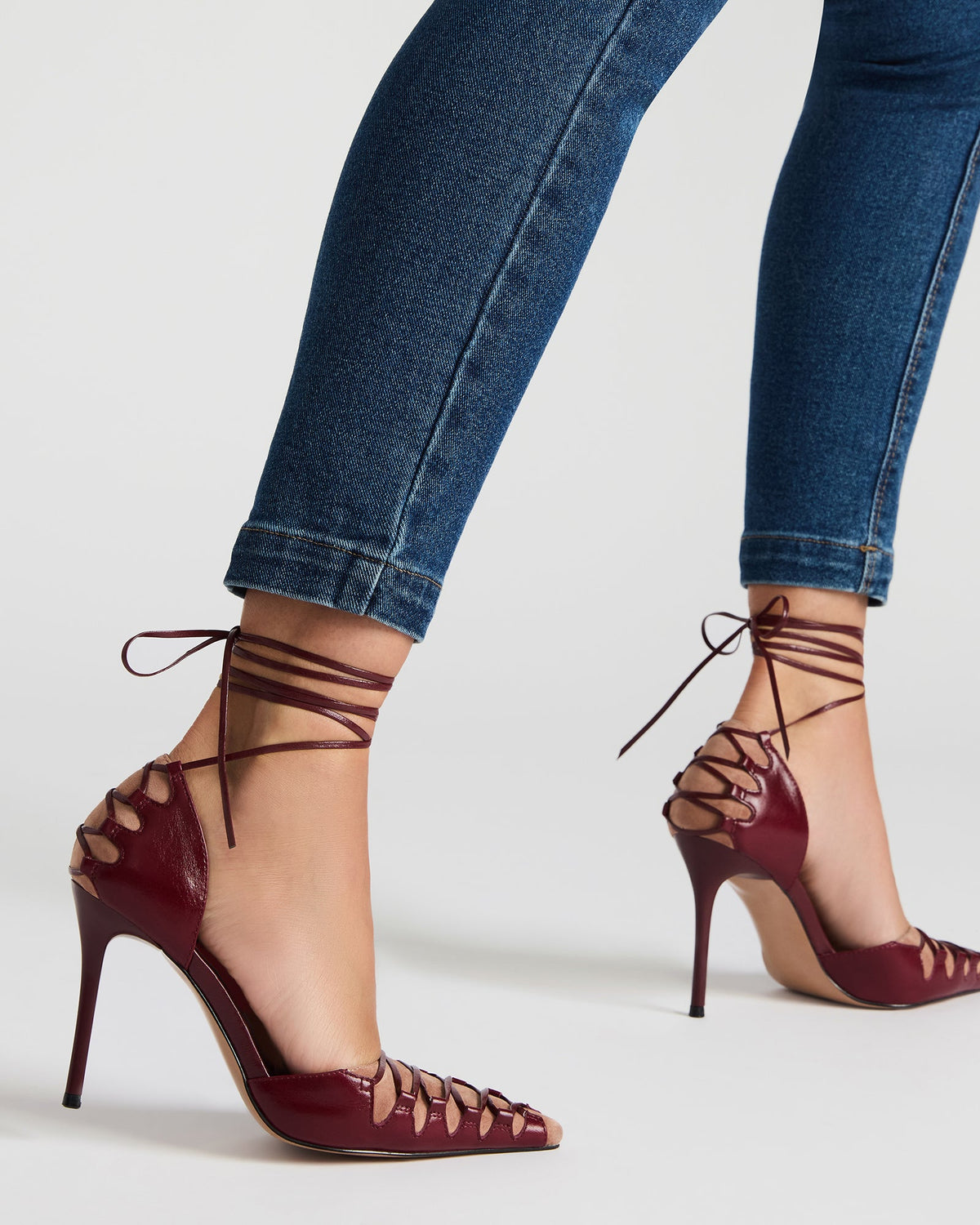Steve Madden DANGER Burgundy Multi Pointed-Toe Lace-Up Stiletto Pump Women's Heel