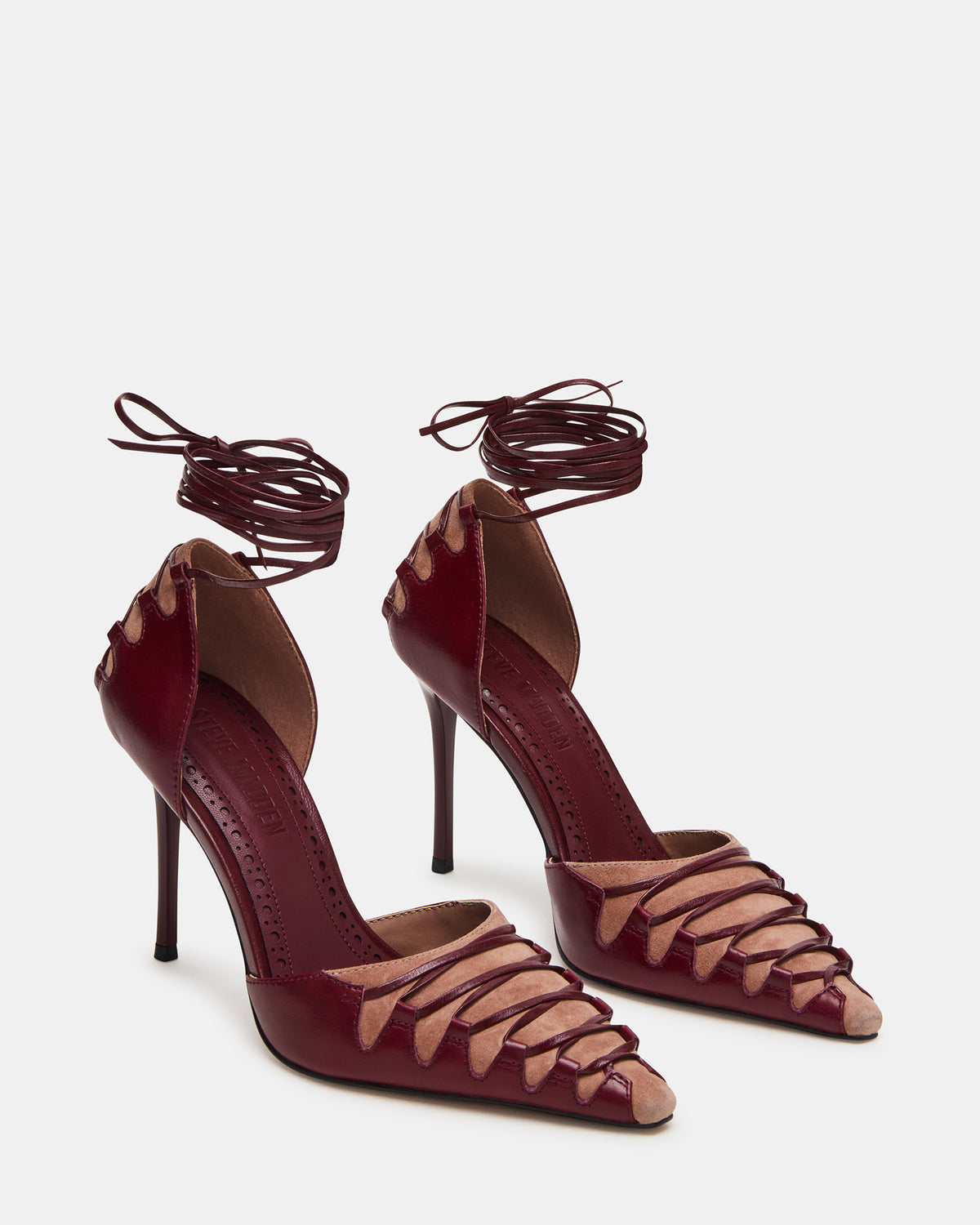 Steve Madden DANGER Burgundy Multi Pointed-Toe Lace-Up Stiletto Pump Women's Heel