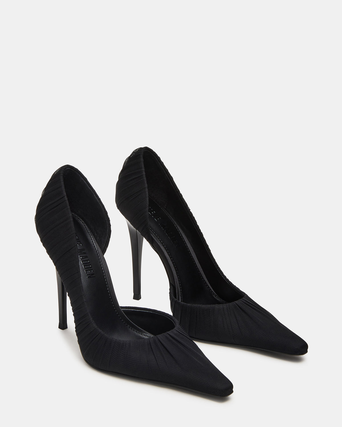 Steve Madden ELEGANT Black Ruched Pointed-Toe Stiletto Pump Women's Heel