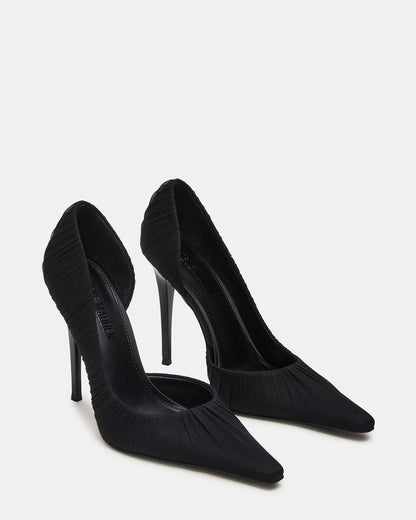 Steve Madden ELEGANT Black Ruched Pointed-Toe Stiletto Pump Women's Heel