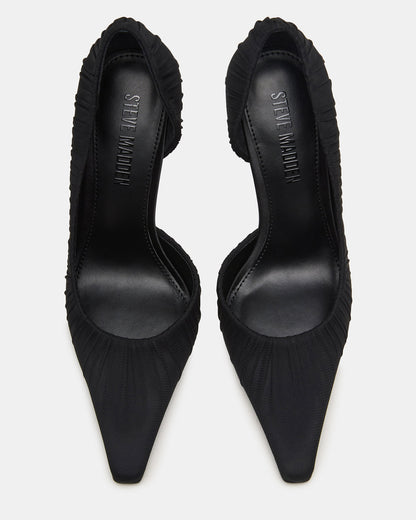 Steve Madden ELEGANT Black Ruched Pointed-Toe Stiletto Pump Women's Heel