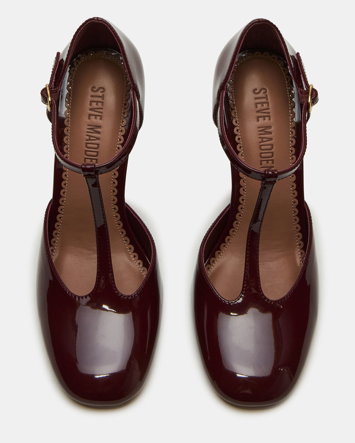 Steve Madden MALCOLM Burgundy Patent T-Strap Block Heel Women's Heel