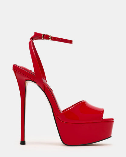Steve Madden JEZZICA Red Patent Platform Stiletto Ankle Strap Women's Heel