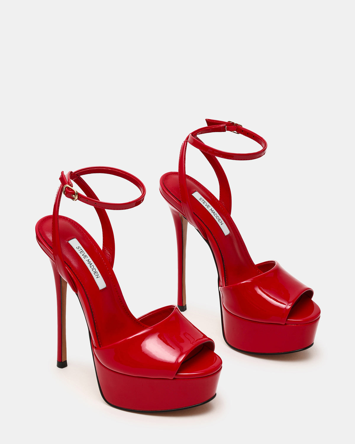 Steve Madden JEZZICA Red Patent Platform Stiletto Ankle Strap Women's Heel