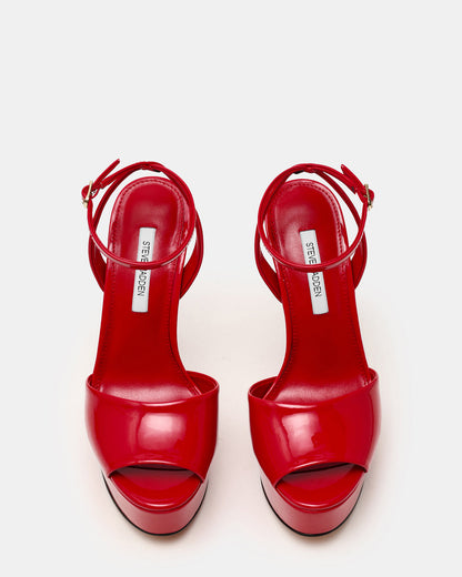 Steve Madden JEZZICA Red Patent Platform Stiletto Ankle Strap Women's Heel