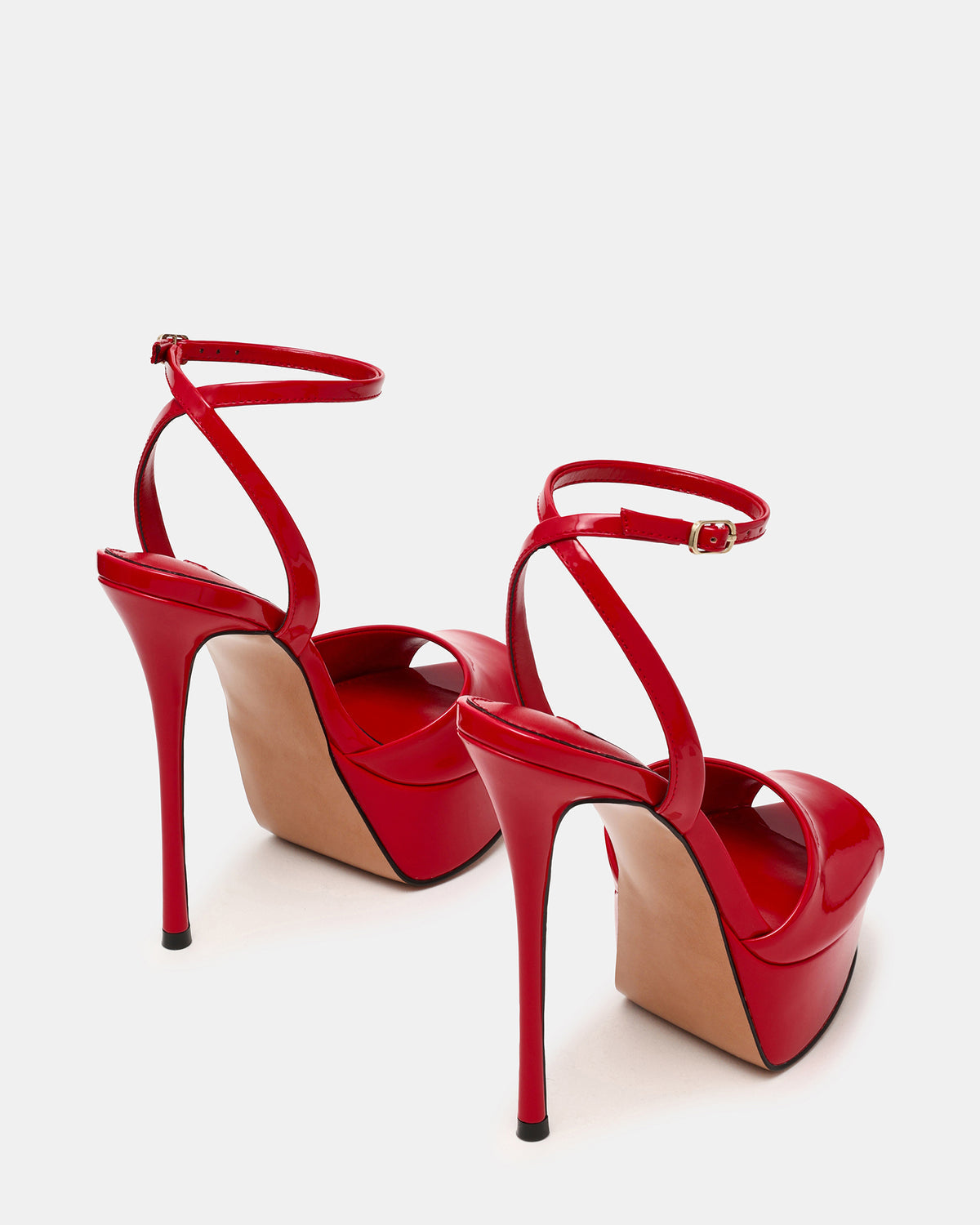 Steve Madden JEZZICA Red Patent Platform Stiletto Ankle Strap Women's Heel