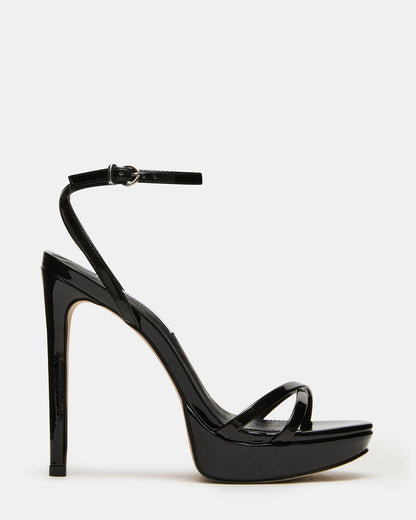 Steve Madden JUNI Black Patent Criss Cross Stiletto Ankle Strap Women's Heel