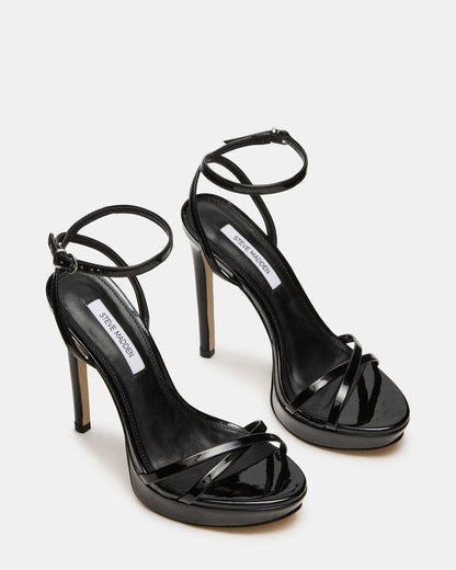 Steve Madden JUNI Black Patent Criss Cross Stiletto Ankle Strap Women's Heel