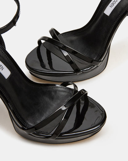 Steve Madden JUNI Black Patent Criss Cross Stiletto Ankle Strap Women's Heel