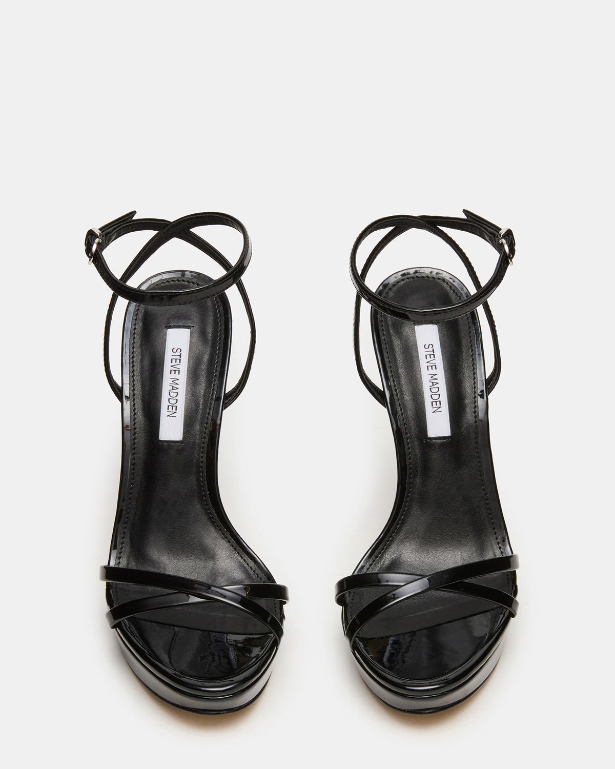 Steve Madden JUNI Black Patent Criss Cross Stiletto Ankle Strap Women's Heel