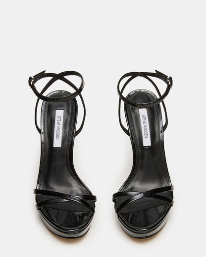 Steve Madden JUNI Black Patent Criss Cross Stiletto Ankle Strap Women's Heel