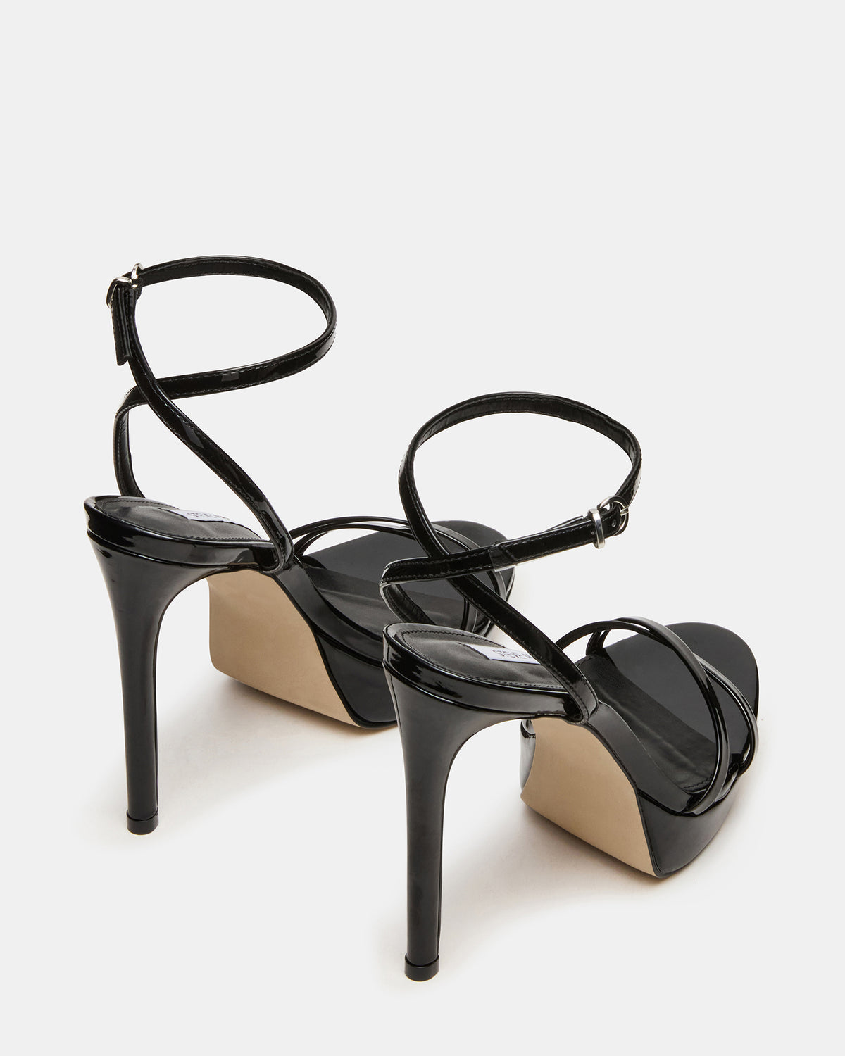 Steve Madden JUNI Black Patent Criss Cross Stiletto Ankle Strap Women's Heel