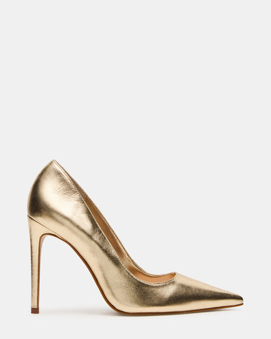 Steve Madden NOIR Gold Leather Pointed-Toe Stiletto Pump Women's Heels