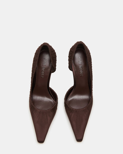 Steve Madden ELEGANT Brown Ruched Pointed-Toe Stiletto Pump Women's Heel